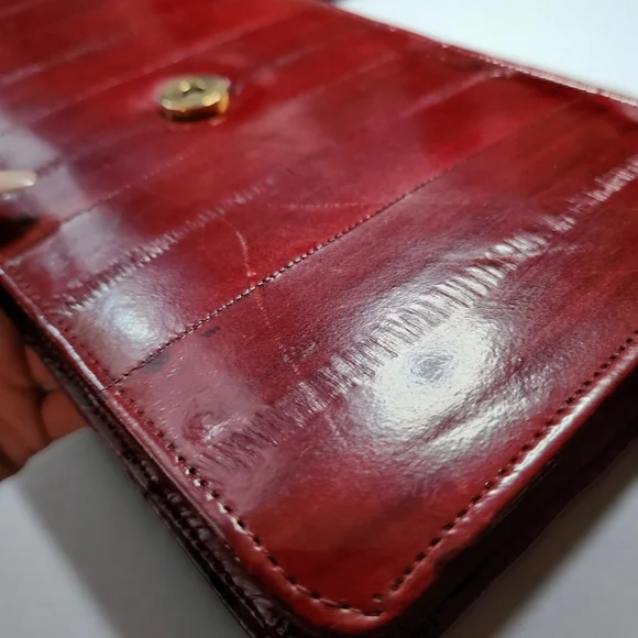 Vintage Eel Skin Victory PK 3940 Burgundy Crossbody Clutch Purse - Picture 8 of 11